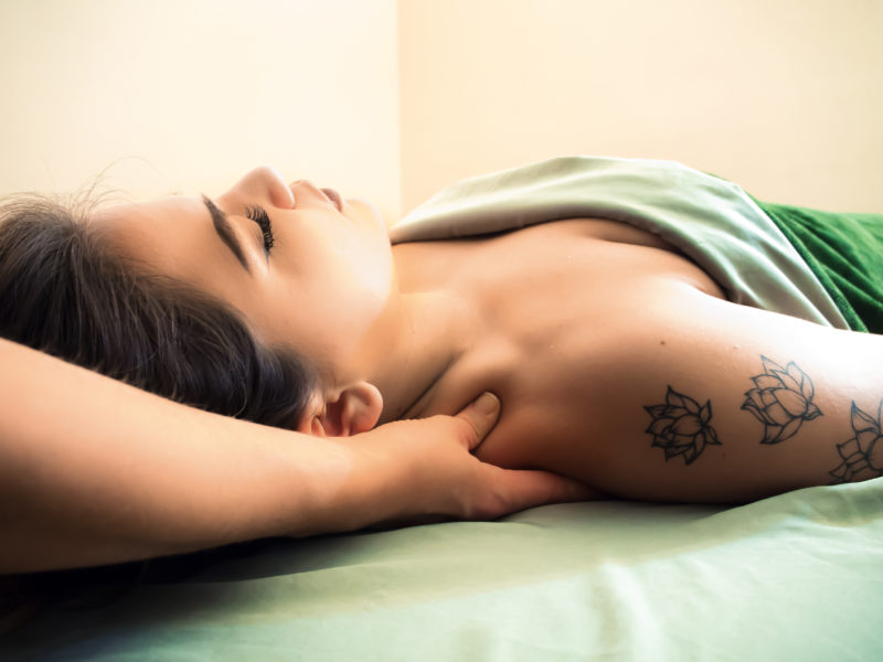 woman deeply relaxed from massage